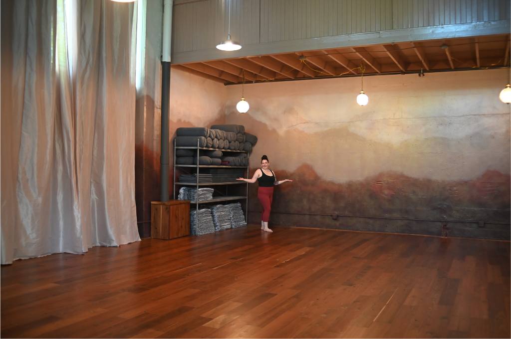 Yoga Studio with redwood reclaimed flooring